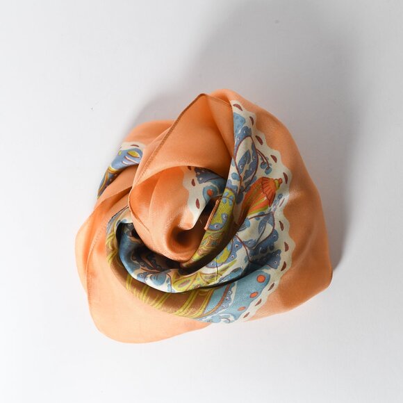Liberty of London Orange and Blue Silk Scarf - Ornate Floral Very Good - Picture 4 of 5